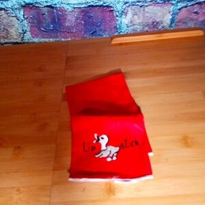 Vintage lady's handkerchief embroidered Lipstick or the duck red and white